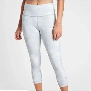 Athleta Ultimate Stash Pocket Printed Capri Leggings White/Gray Print Size Small
